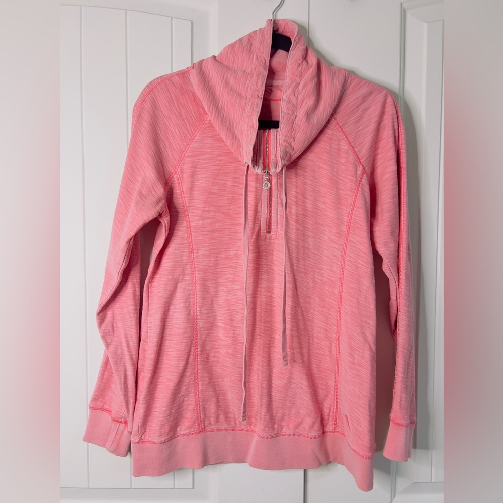 Tommy Bahama Sweatshirt Pink Cowl Neck 1/2 Zip Casual Long Sleeve, Size S